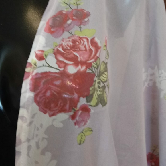 Silky Sheer Coquette Floral Rose Kimono Boho Hippie Cottagecore robe blouse - Picture 3 of 5